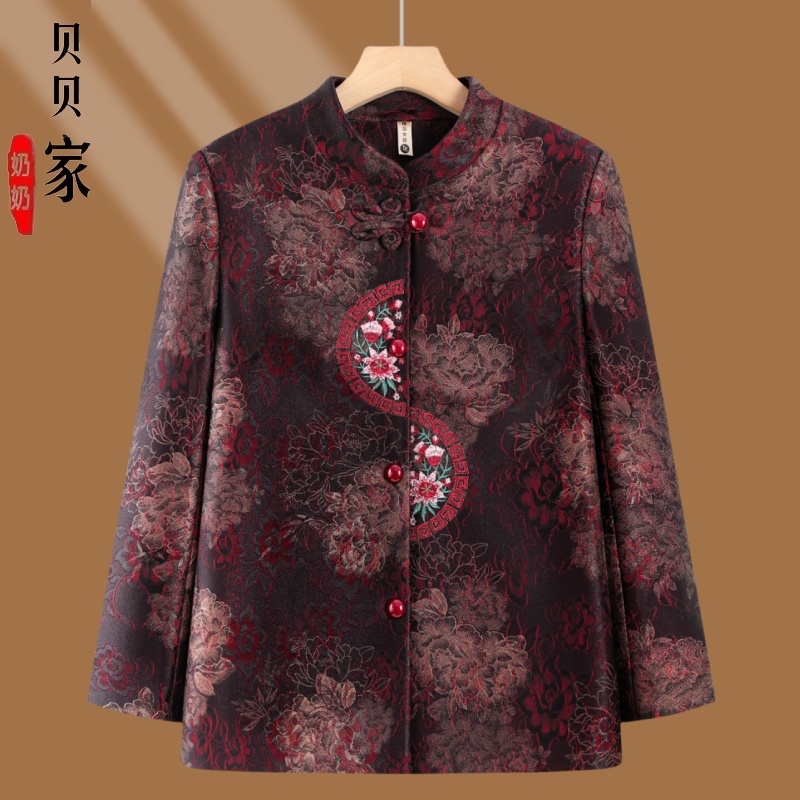 老年人新款女装老人春秋外套妈妈奶奶中老年人立领上衣外穿衣服女