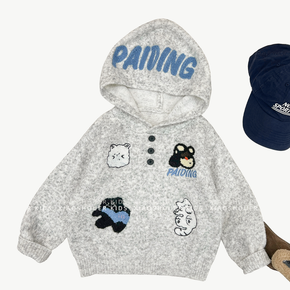 【小首尔】冬季男女童时尚韩版加厚可爱卡通刺绣连帽毛衣HBB8463