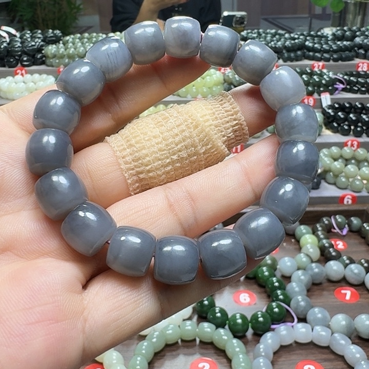 未镶嵌手链和田玉烟紫色青海直切卡12