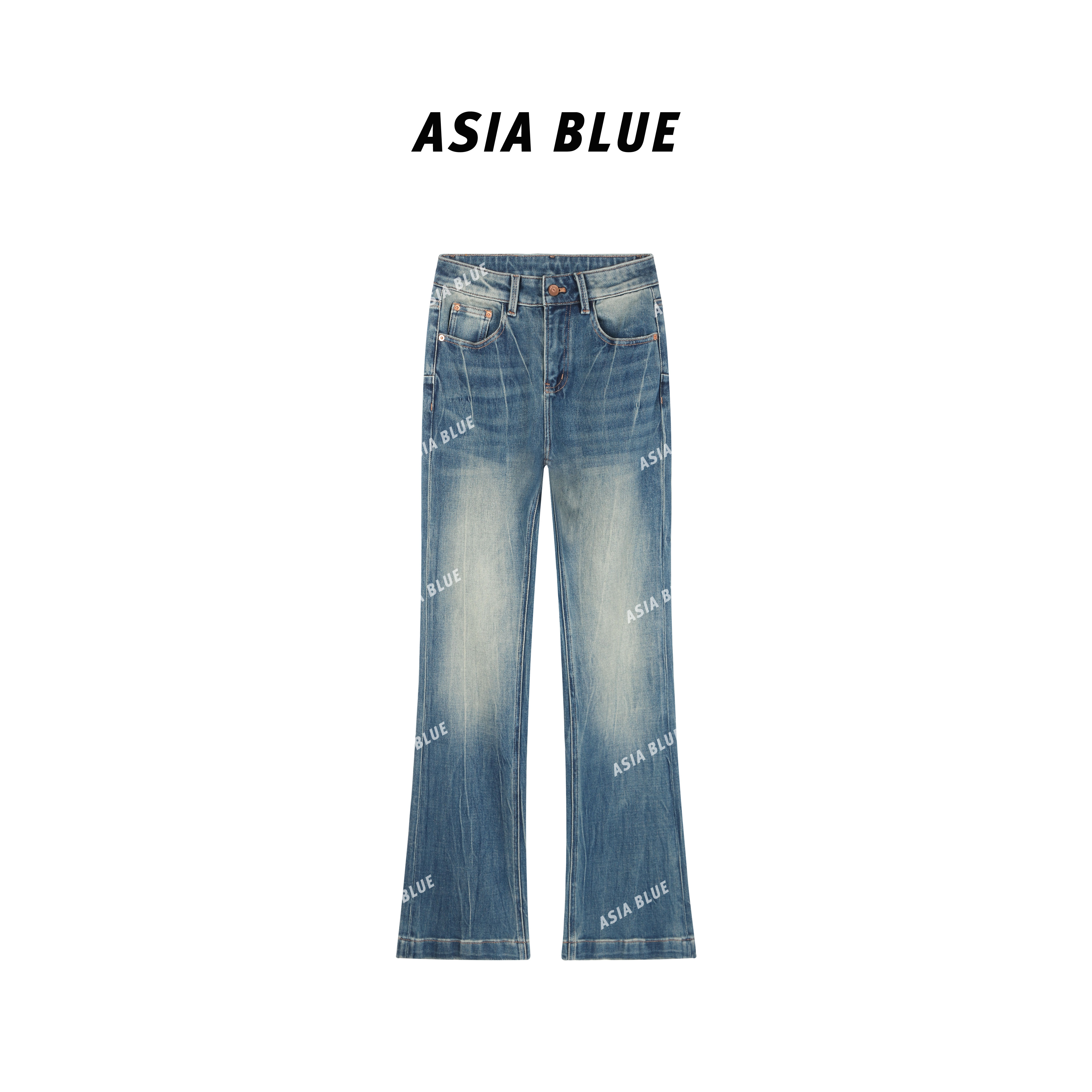 【ASIA BLUE】· 烟罗 · 秋季微弹美式复古水洗显瘦微喇牛仔裤AB5602