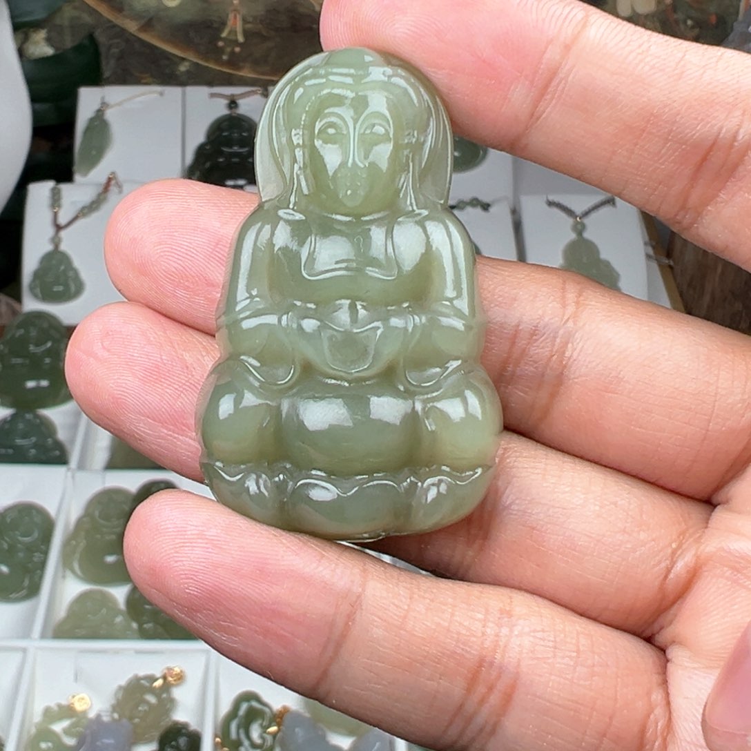 和田玉吊坠(不含链)未镶嵌52mm观音特价