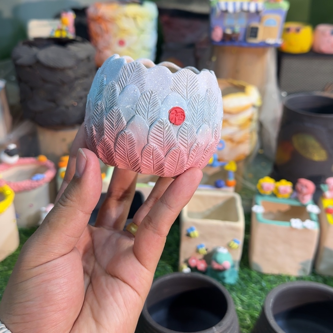 蛋壳羽毛系列手工花盆