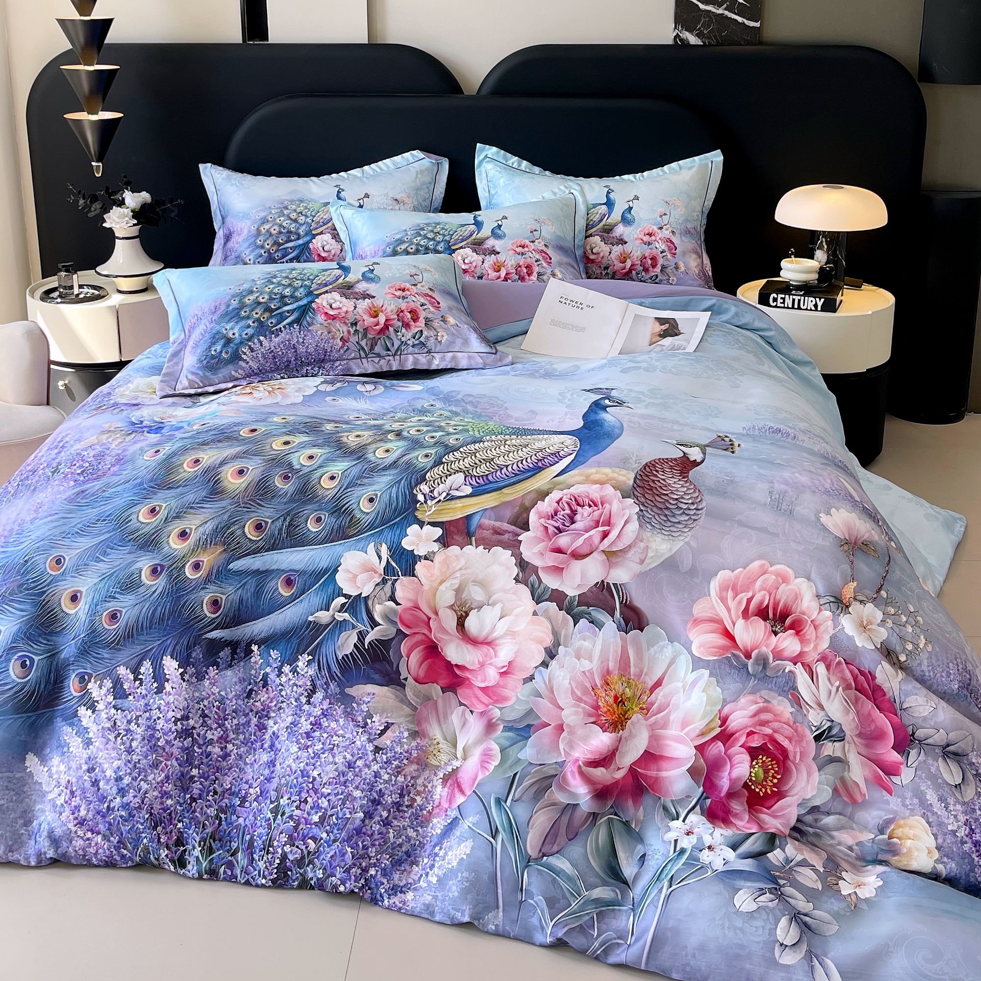 【冬季高端严选】欧式宫廷贡缎提花轻奢四件套牡丹孔雀图-lc