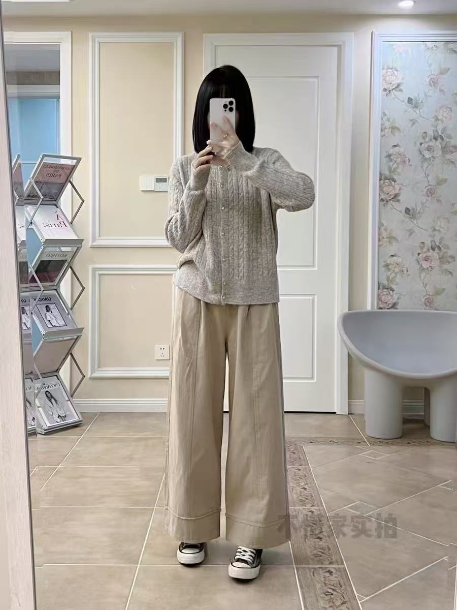 2025新款春夏季浅色洗水棉纸片裤显瘦直筒休闲时尚百搭简约纯色