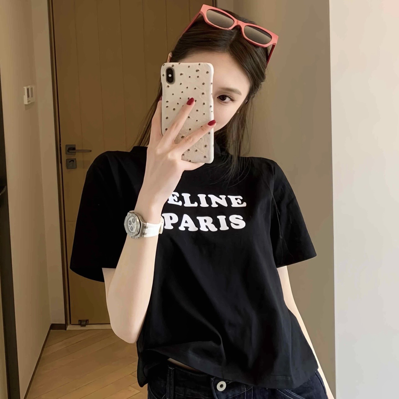 99新 Celine/思琳 ss352 黑色胸前logo短袖 xs码 棉