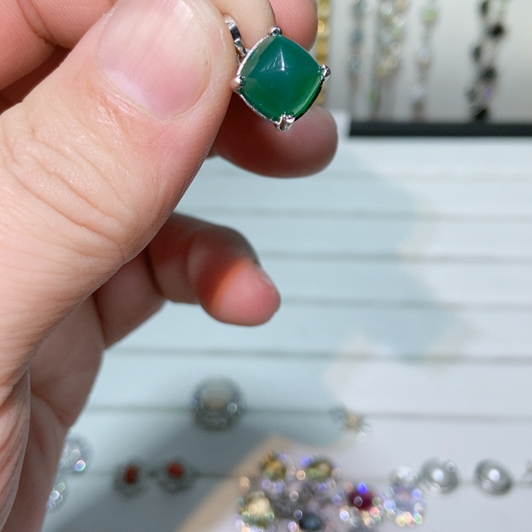 绿水晶戒指银S925镶嵌