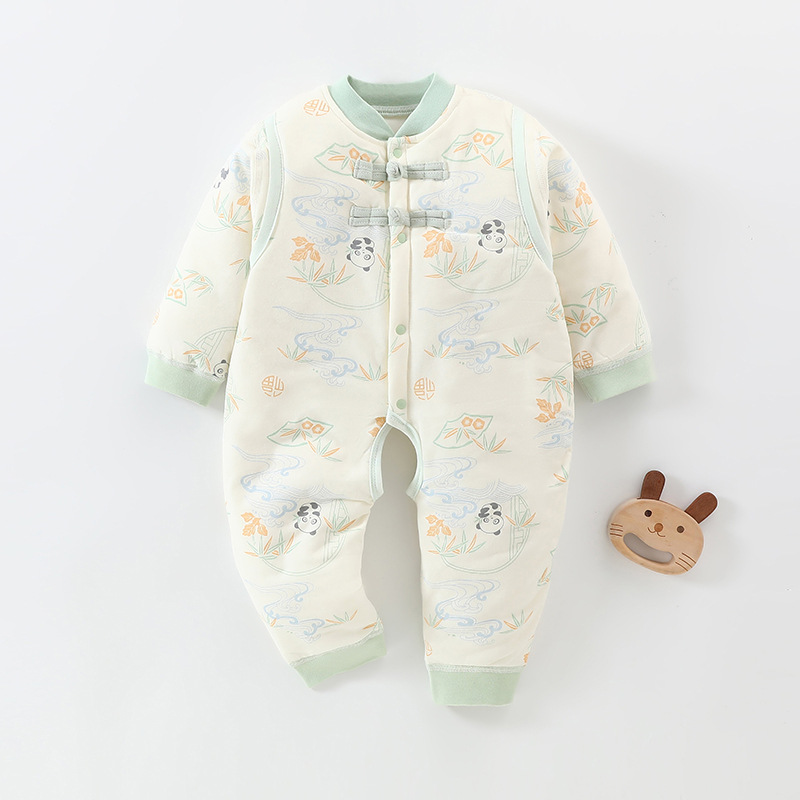 婴儿40克薄棉连体衣宝宝开档哈衣纯棉保暖爬服夹棉新生儿秋天外套