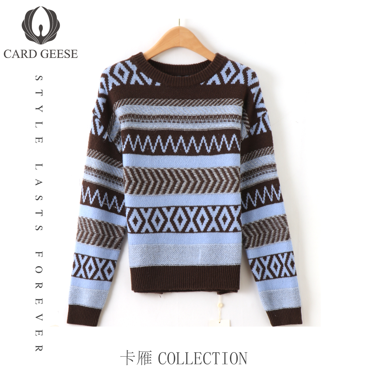 卡雁25新款秋冬圆领民族风宽松减龄针织毛衣MYJ2-25M1039-90133