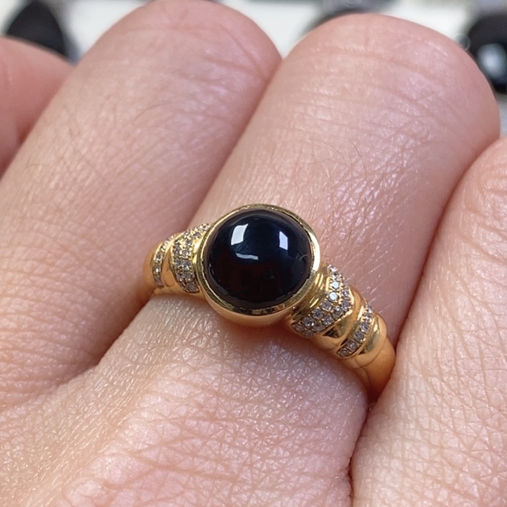 翡翠戒指18K金镶嵌缅甸天然翡翠墨翠