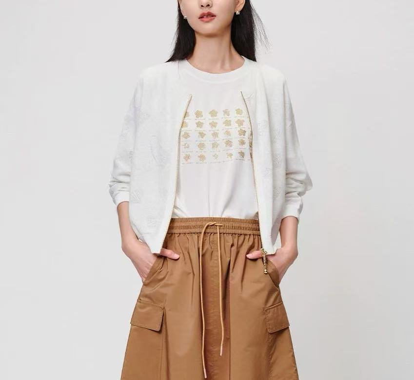 【雅】衣长49，2025夏季新款亚麻混纺易打理圆领polo针织开衫-7008