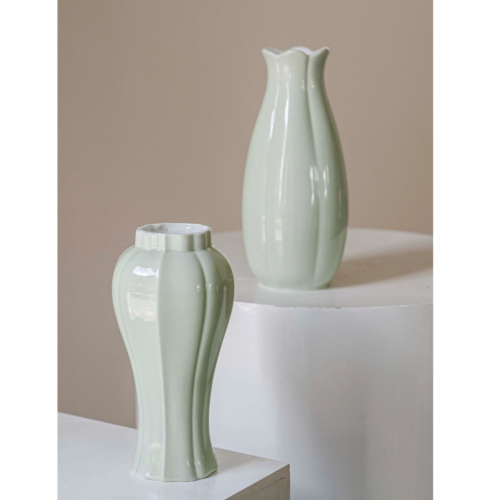 【知否花笺 景德镇花瓶】汝窑冰裂开片方口 花口瓶 高端大气上档次