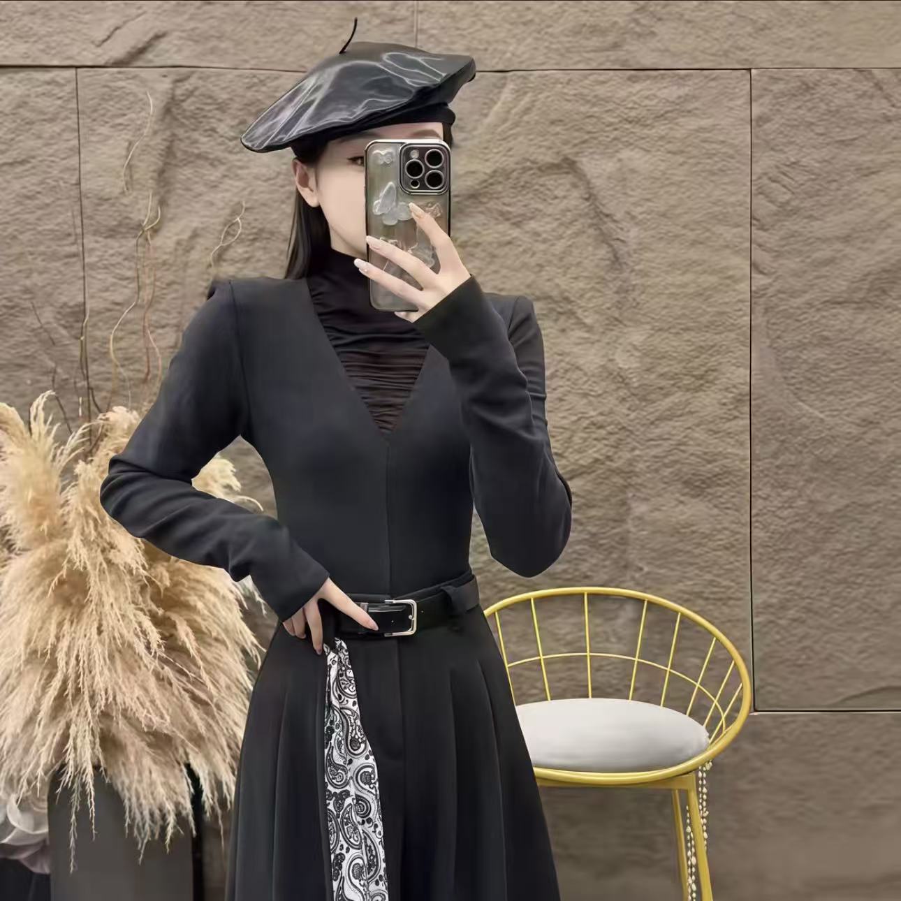 2025秋冬新款小众设计感网纱拼接长袖半高领T恤修身显瘦内搭上衣