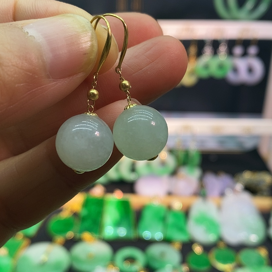 翡翠18K金镶嵌耳饰耳饰