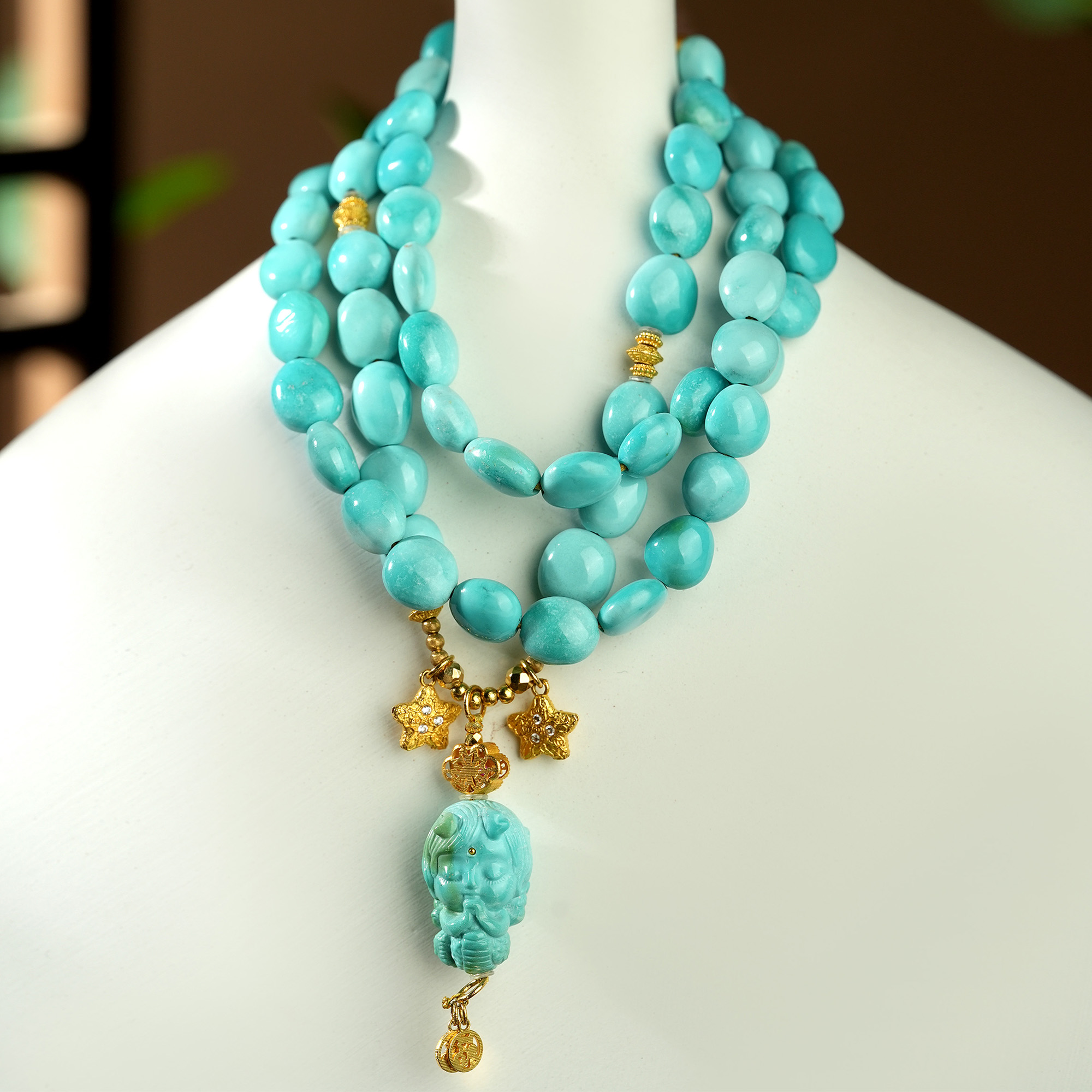 【东方灵玉精选好物】天然原矿绿松石高瓷精品时尚18K金设计款项链