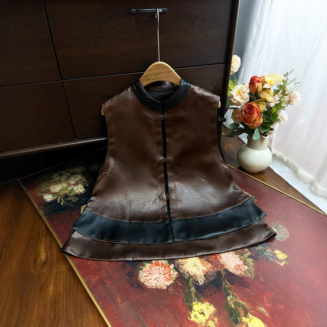 【香香家】新中式国风油缎拼接马甲