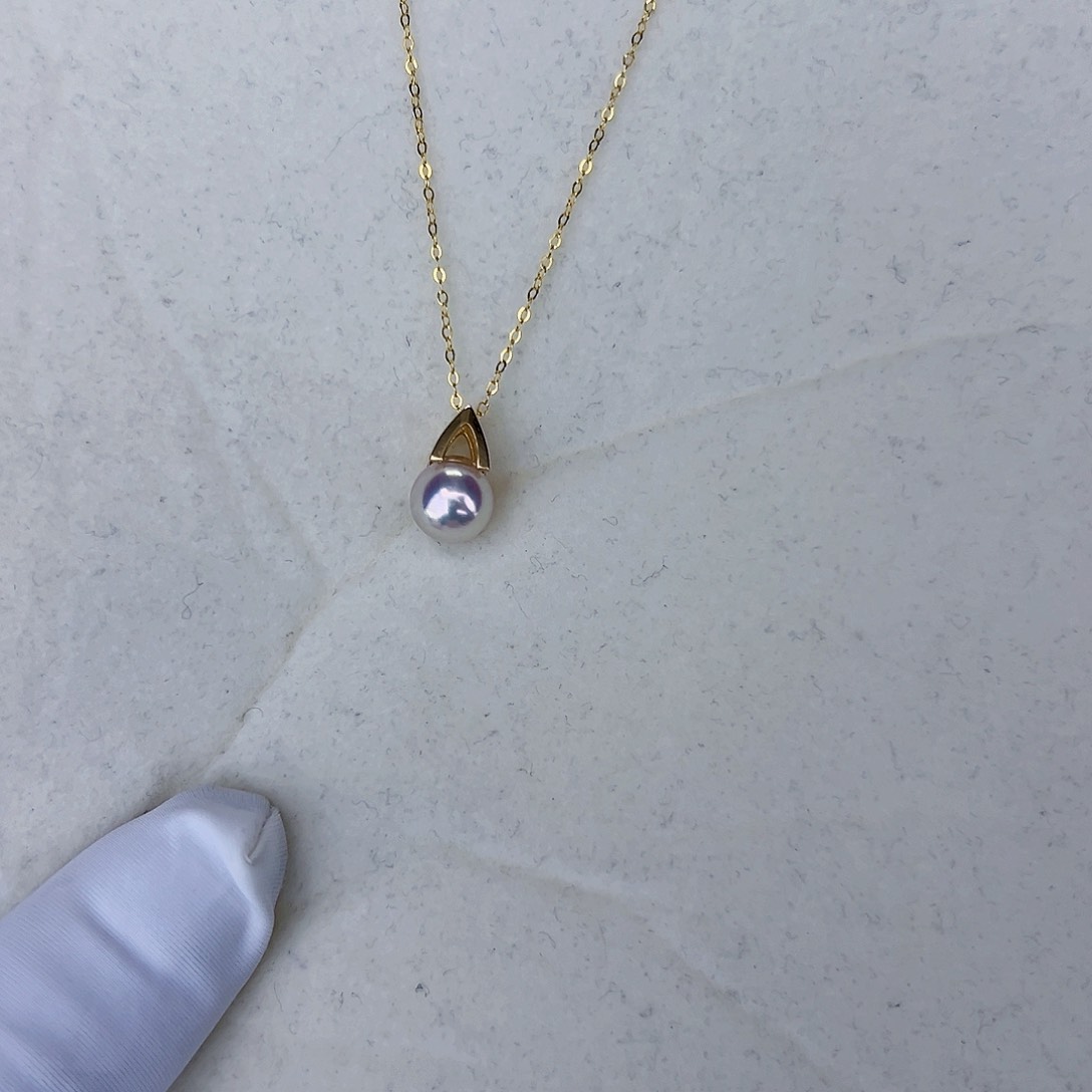 海水珍珠海水akoya M家吊坠8-9mm18K金镶嵌