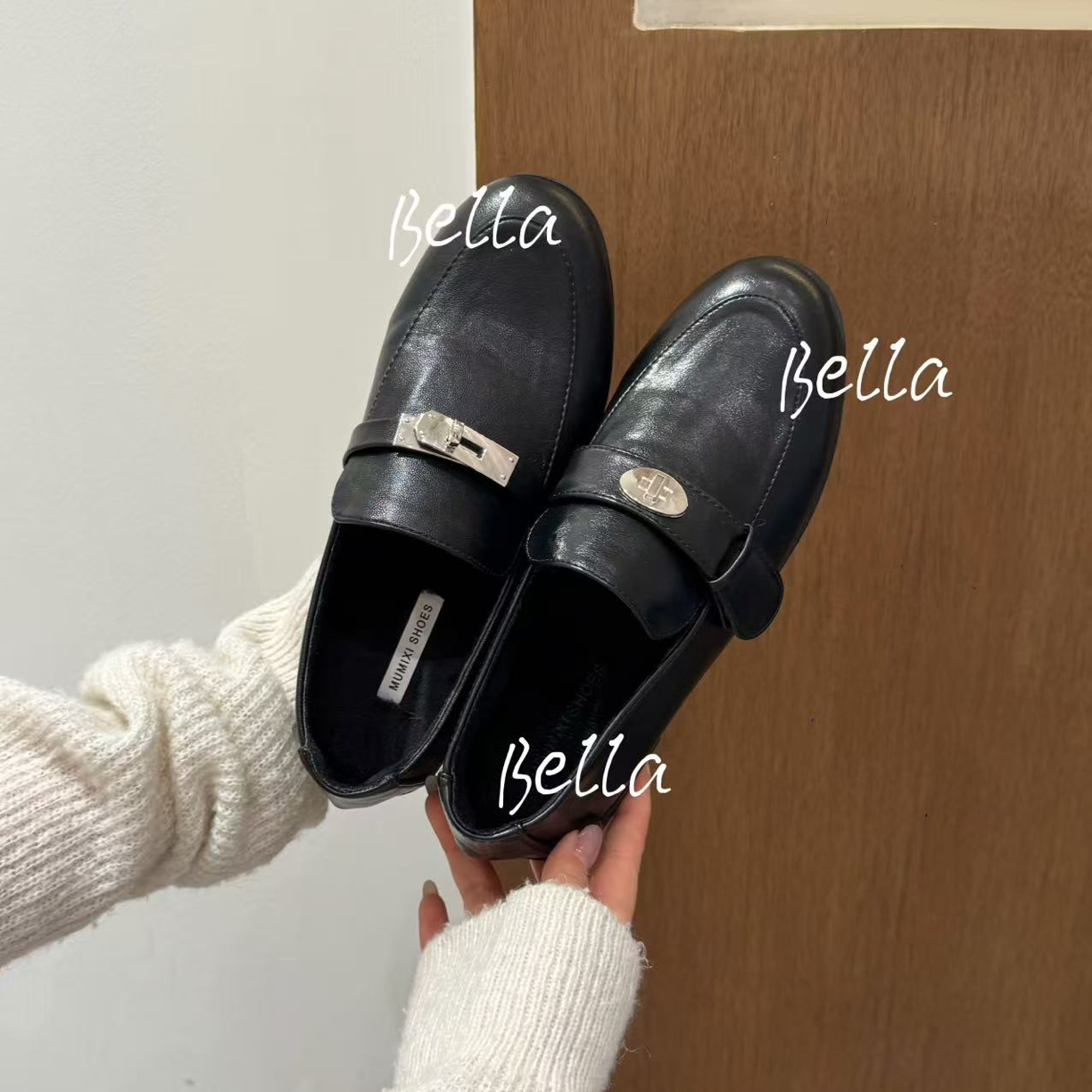 英伦复古风单鞋黑色小皮鞋秋冬粗跟百搭乐福鞋女鞋子一脚蹬豆豆鞋