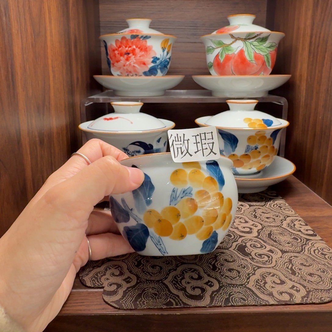 釉下手绘茶具微瑕