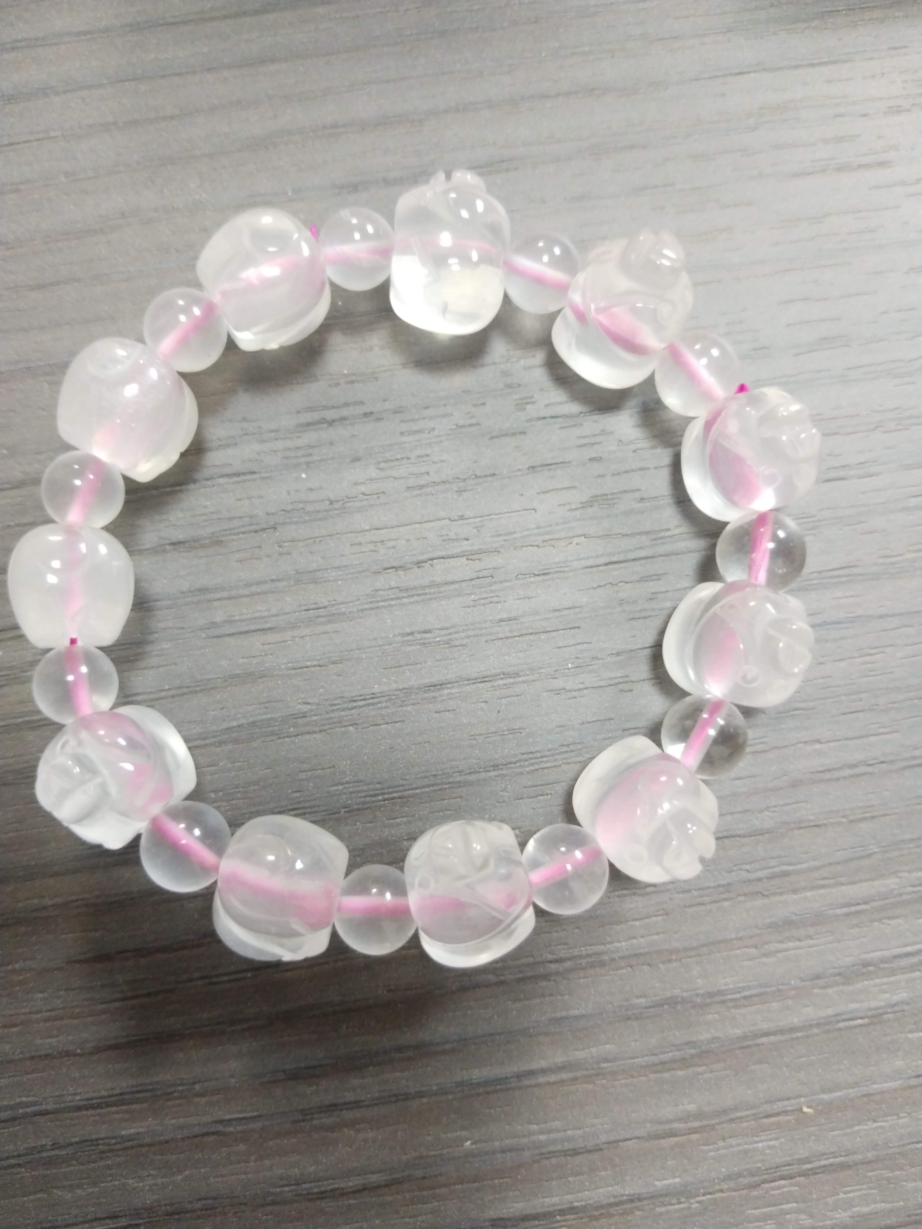 合成金属手链 纯天然打磨粉色水晶手链