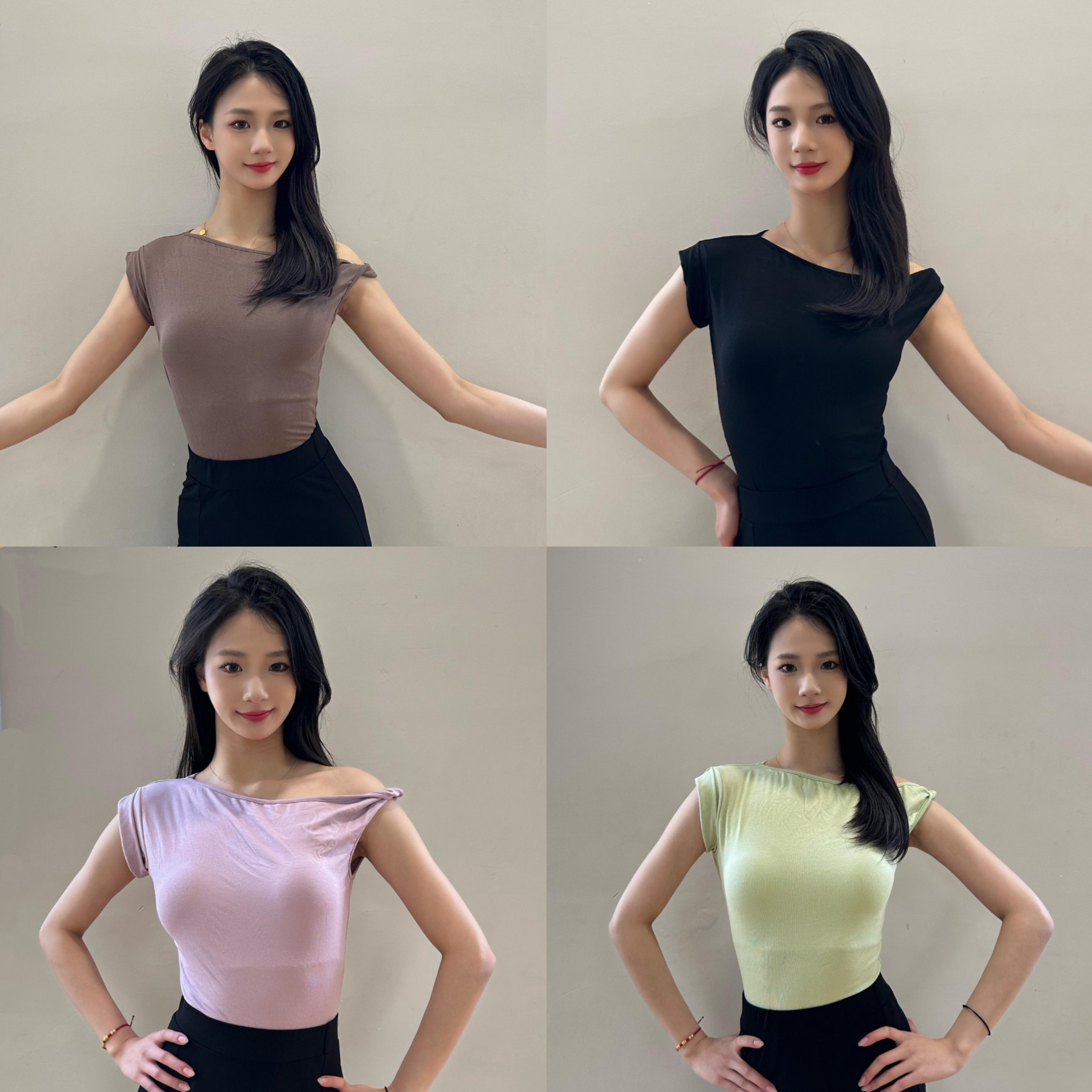 鲸艺Dance拉丁摩登专业舞服夏季新款斜肩多色上衣自带胸垫保守款