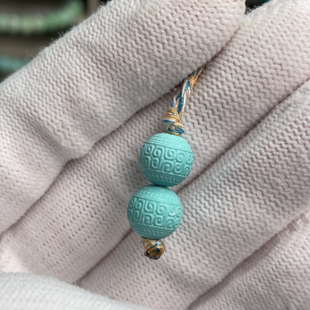 绿松石未镶嵌精品回纹对珠7