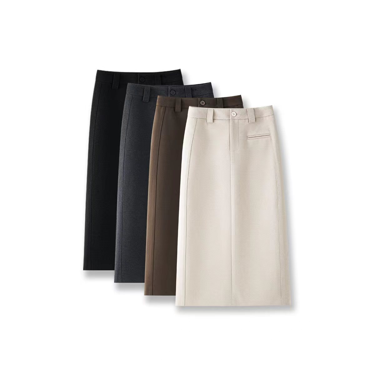 毛呢冬款高腰明线休闲百搭中长款A字半身裙911