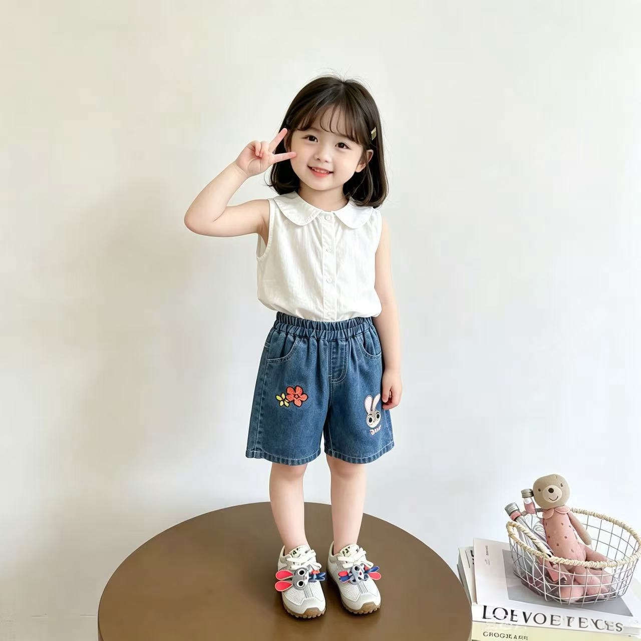 【五分裤】女童疯狂动物城朱迪刺绣牛仔短裤夏季薄款宽松洋气百搭