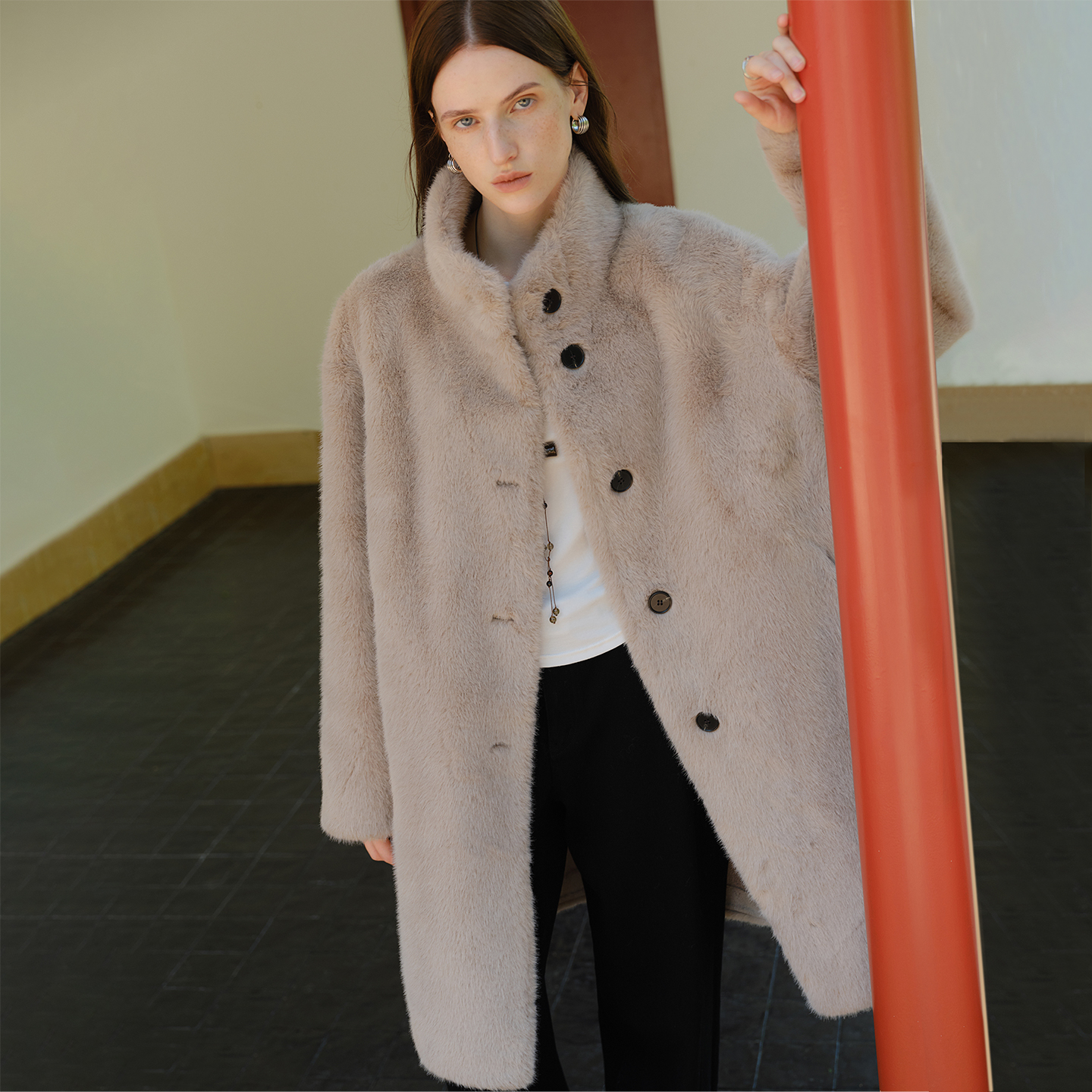 人造皮草 小个子韩系立领仿貂毛外套仿皮草保暖毛毛外套25ZQ94198