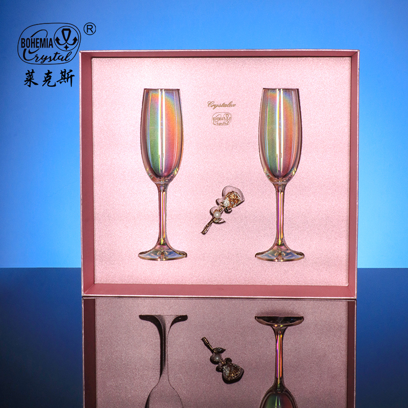 莱克斯捷克原装进口无铅水晶杯粉嫩少女心2个香槟酒杯结婚伴手礼