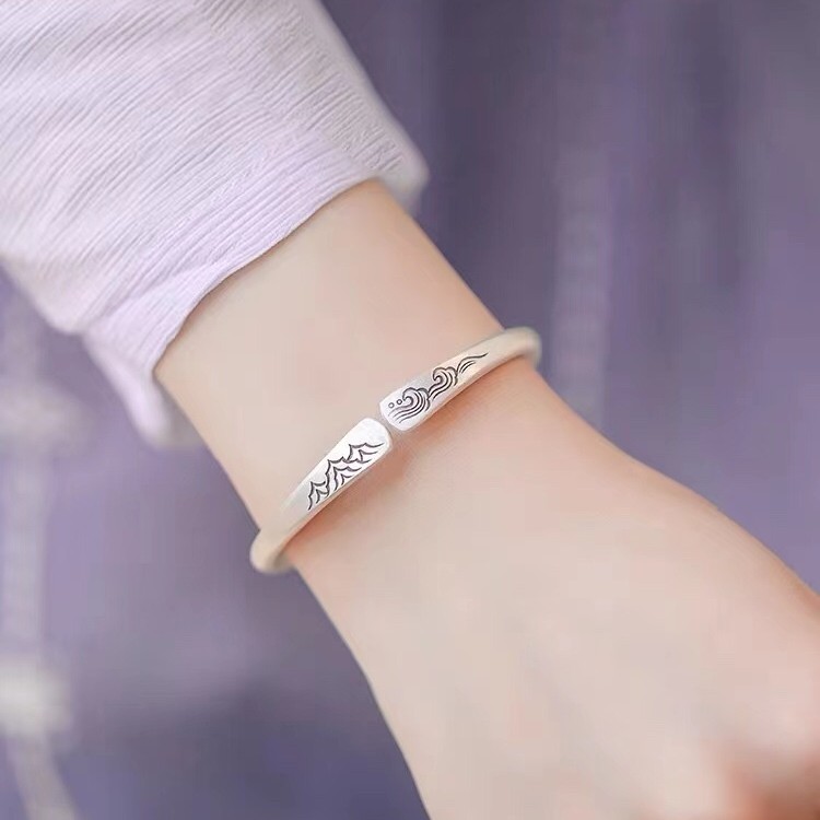 足银手镯 足银999.9时尚民族风实心简约开口可调节镯子百搭复古