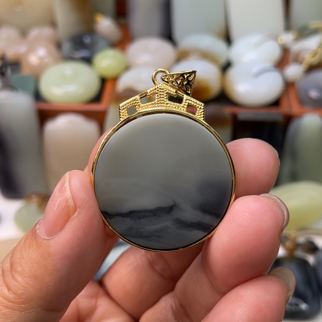 和田玉颈饰银S925镶嵌