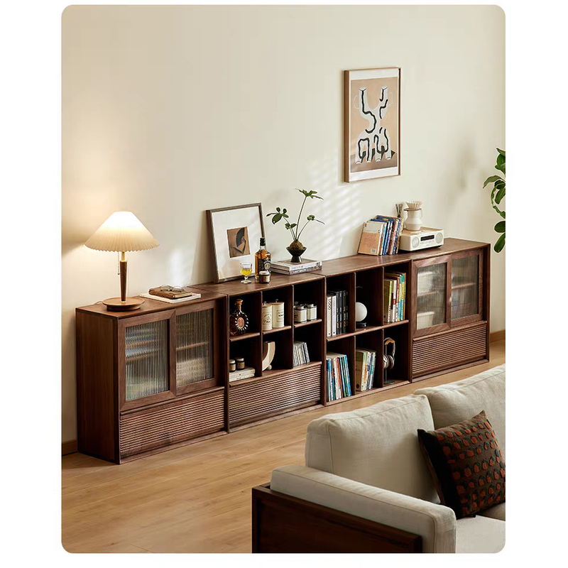 尚可优北美黑胡桃木组合书柜实木现代简约小户型靠墙一体落地展示