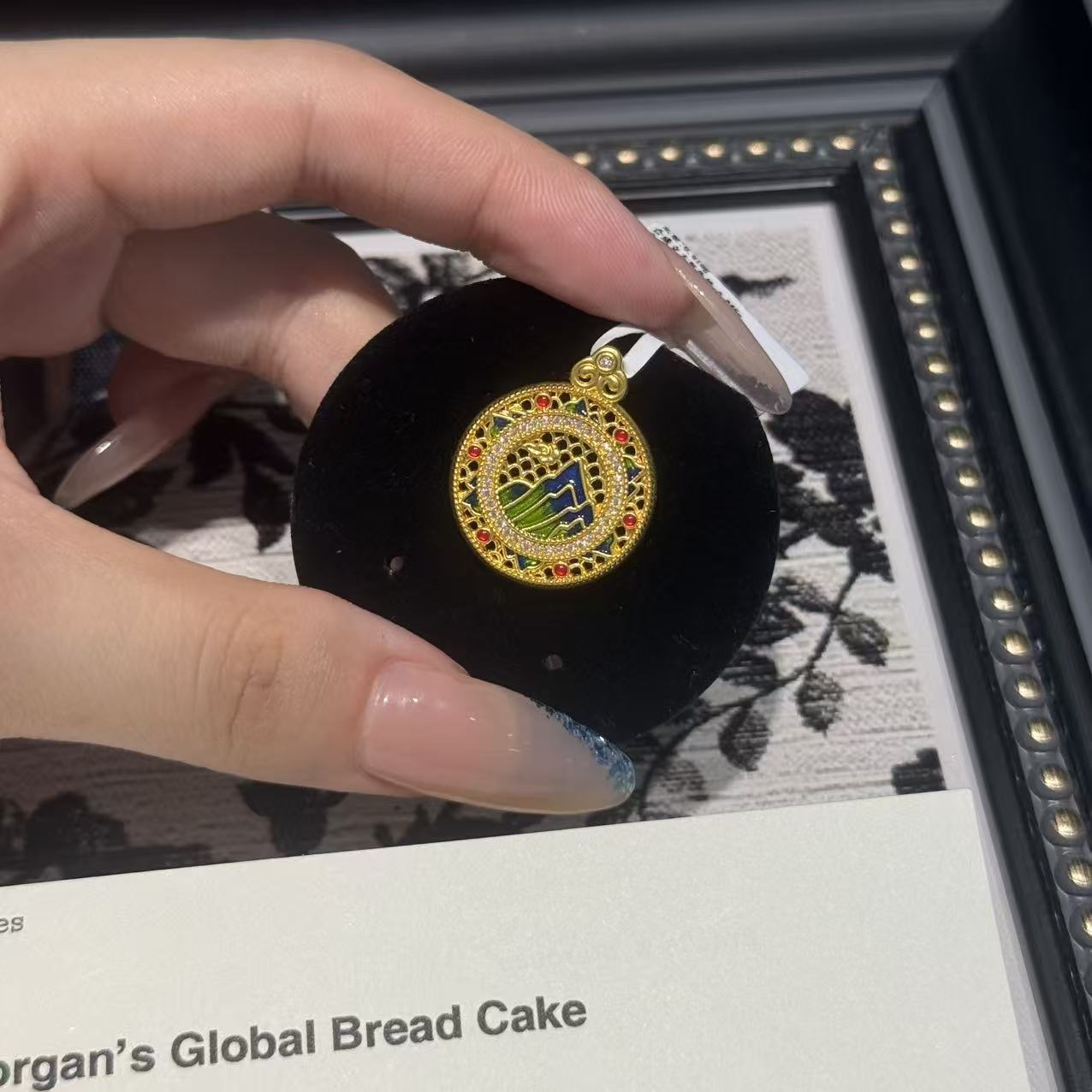 XQ『点钻万里红山珐琅吊坠』黄金足金999 不含链 附加239