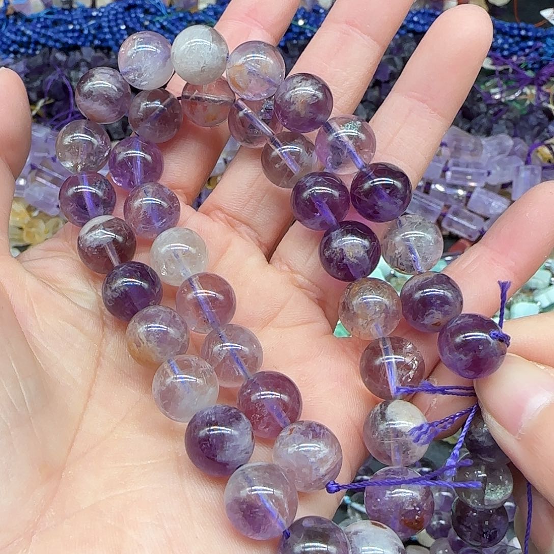 玛瑙/玉髓珠宝半成品合金紫幽灵10mm一条