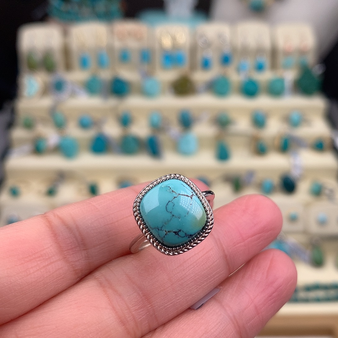 绿松石银S925镶嵌戒指
