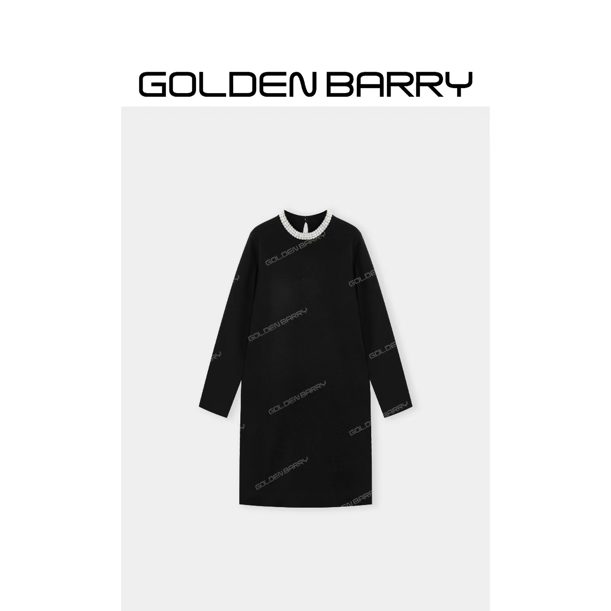 GOLDENBARRY|305027“珠夜裙”气质圆领镶钻羊毛连衣裙