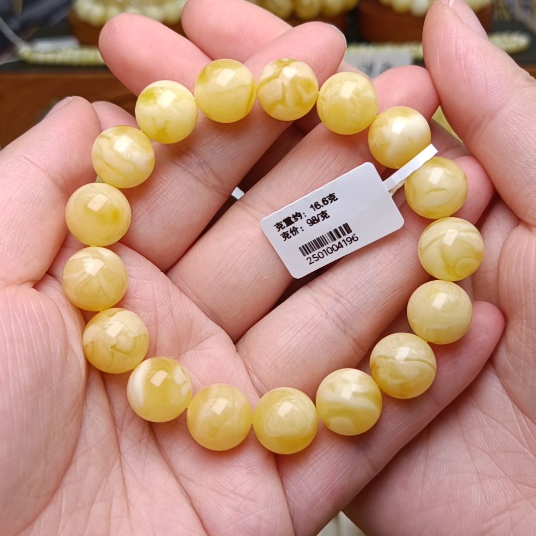 蜜蜡手链未镶嵌12圆珠浓蜡妖花