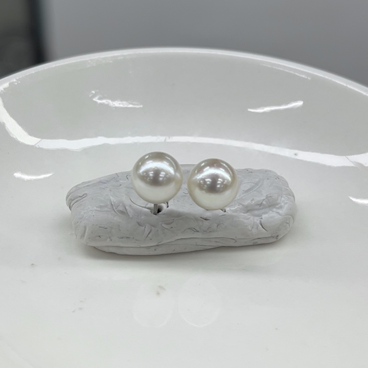 银S925镶嵌耳饰海水珍珠8-9