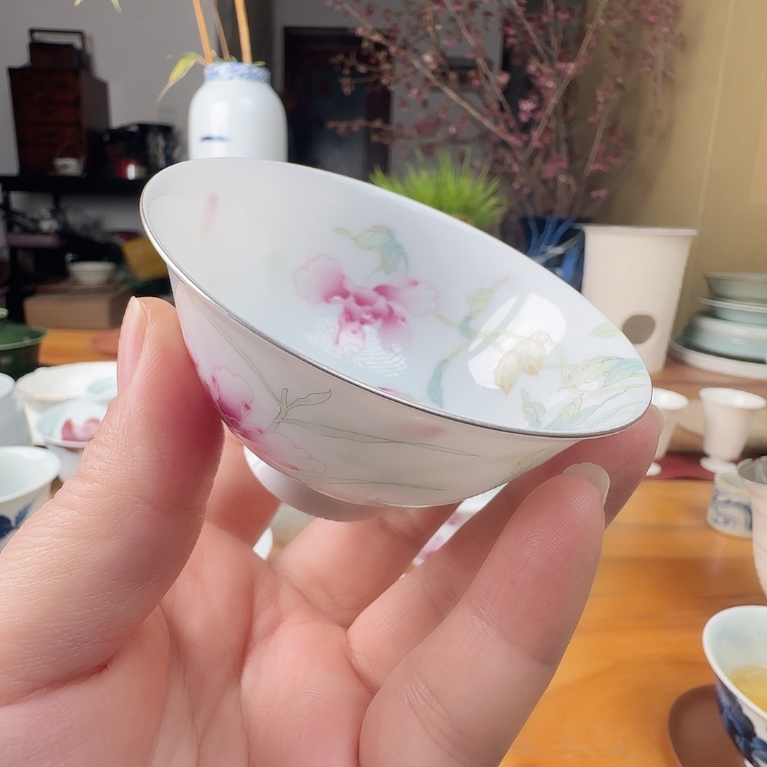 陶摆件珐琅彩虞美人