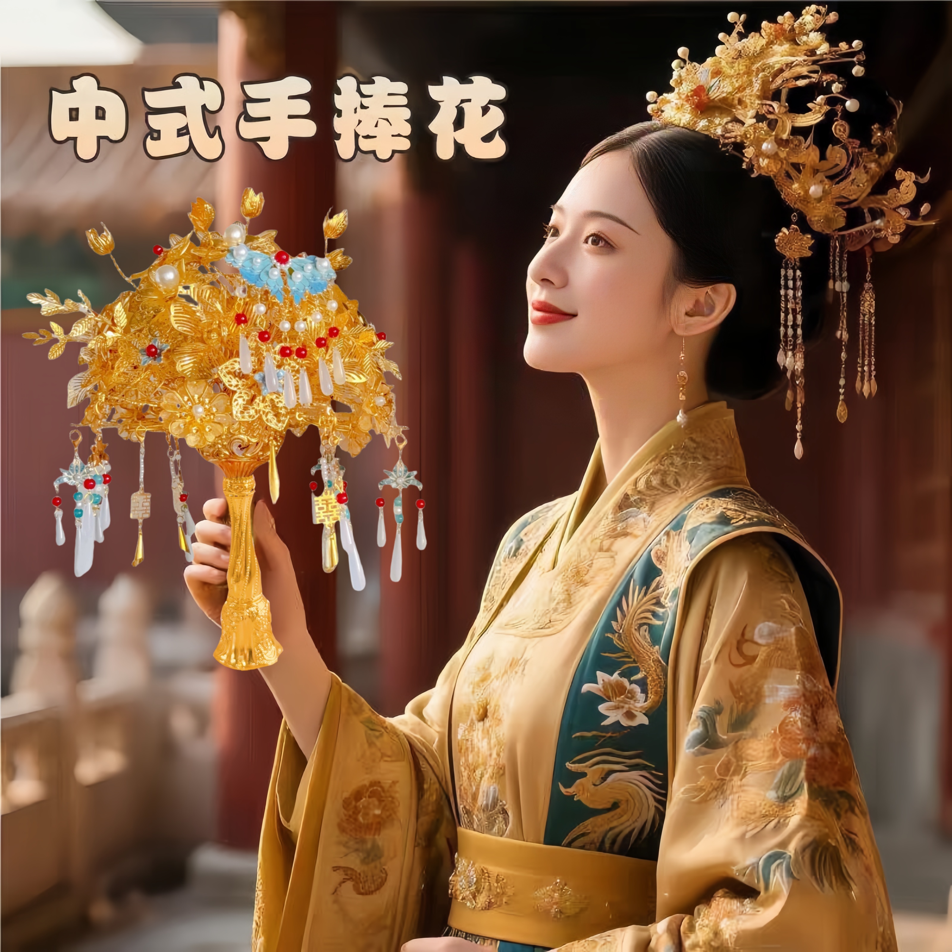 黄金色手捧花diy材料包 结婚新娘礼物送新人闺蜜高级感成品婚礼
