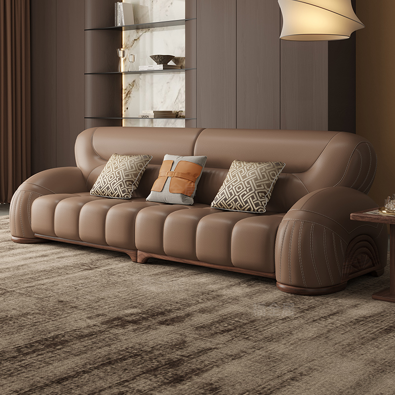 现代极简北美黑胡桃真皮沙发直排3.2米大象腿富足乌金木实木家具