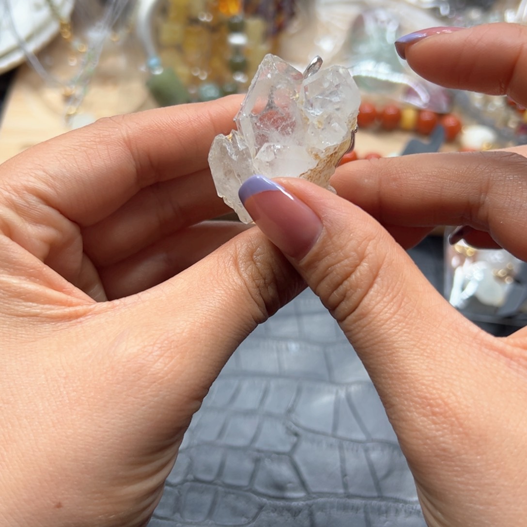 银S925镶嵌手链烟晶白水晶簇