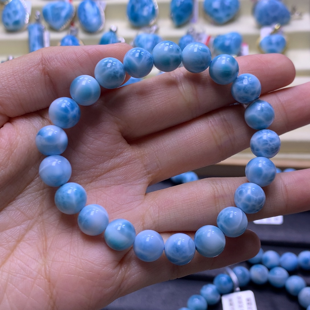 针钠钙石（海纹石）未镶嵌手串9+手串色差略异