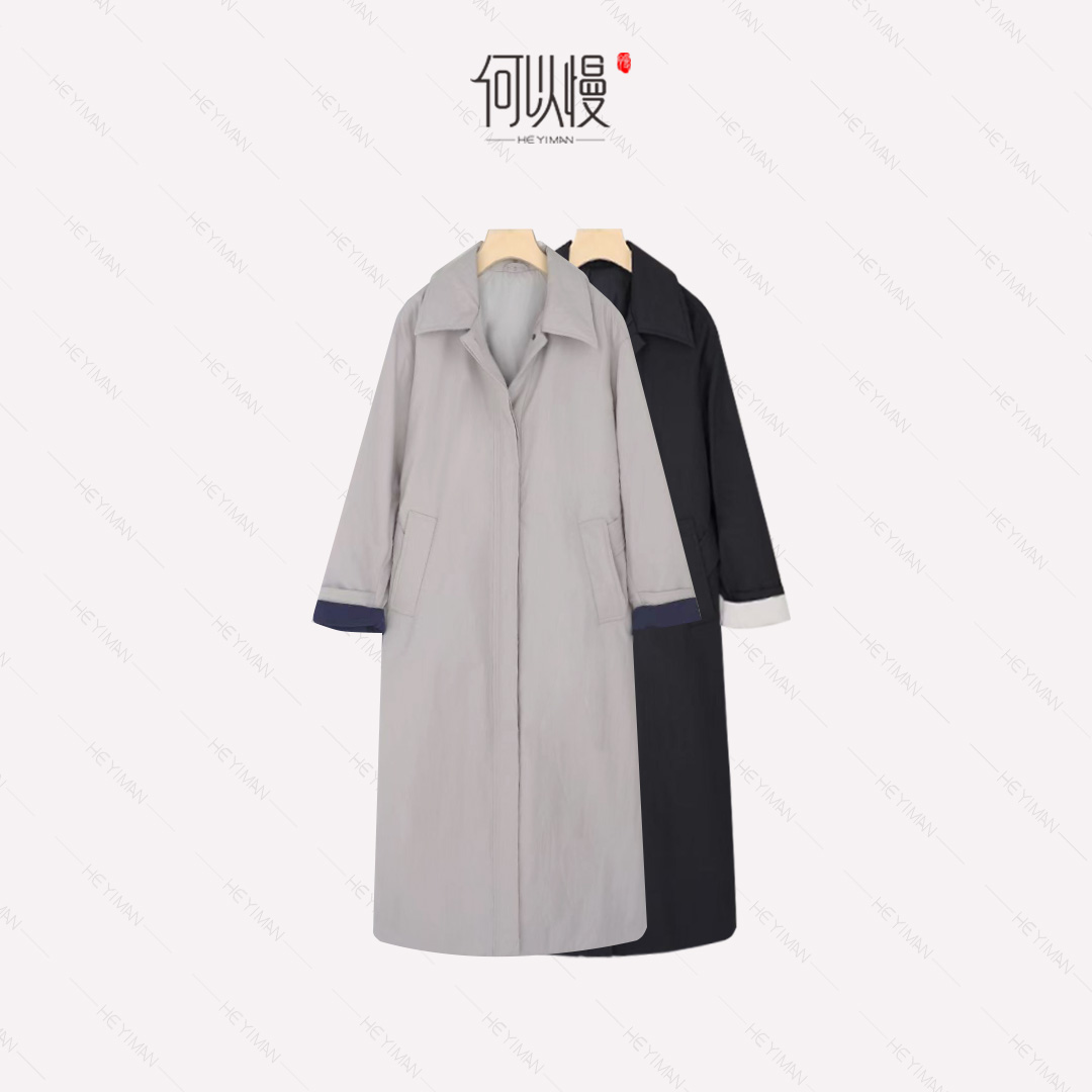 【何以慢】90白鹅绒冬季长款时尚山系设计款翻领保暖鹅绒服A8-A5314