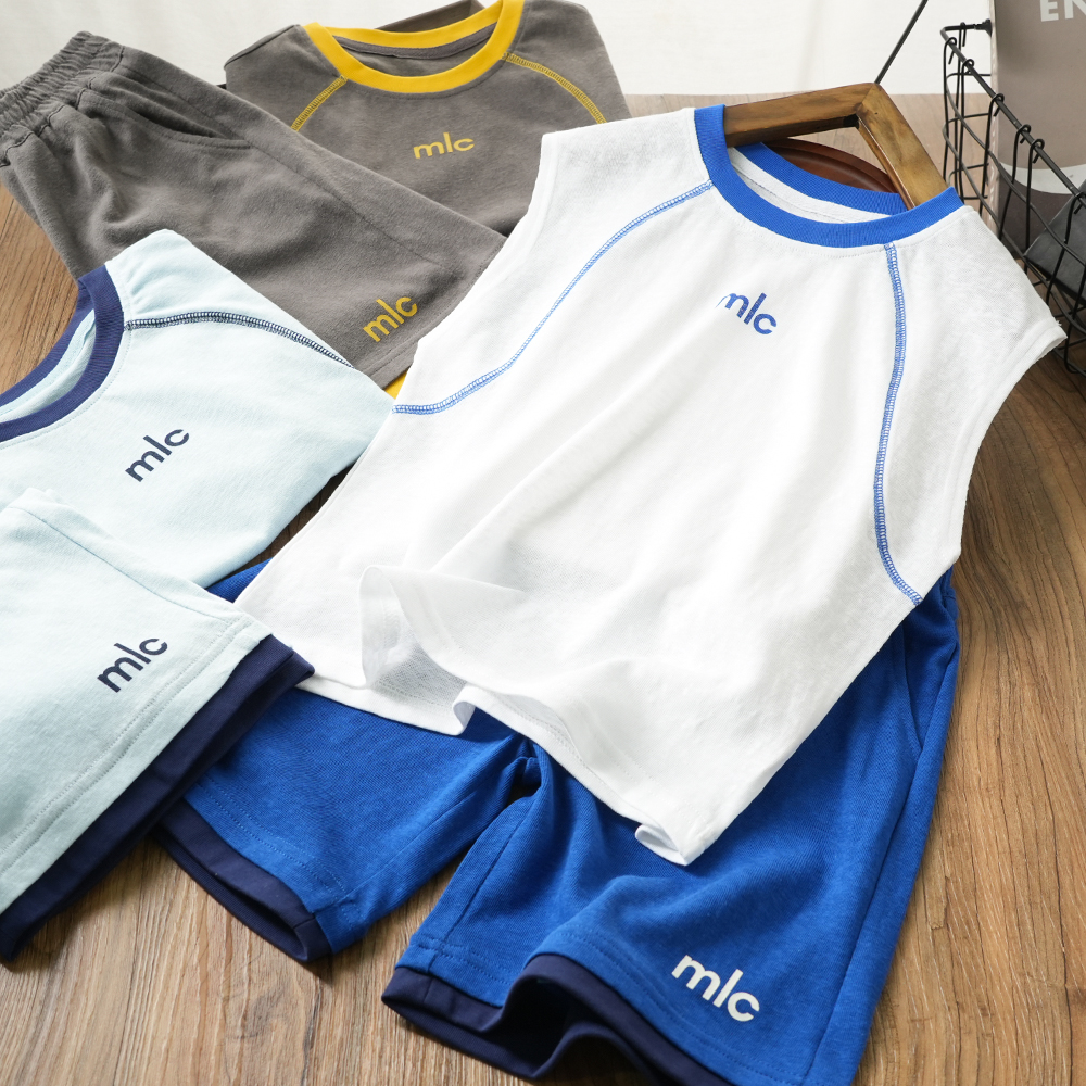 休闲夏季款字母背心套装儿童中大童无袖两件套明线百搭2522