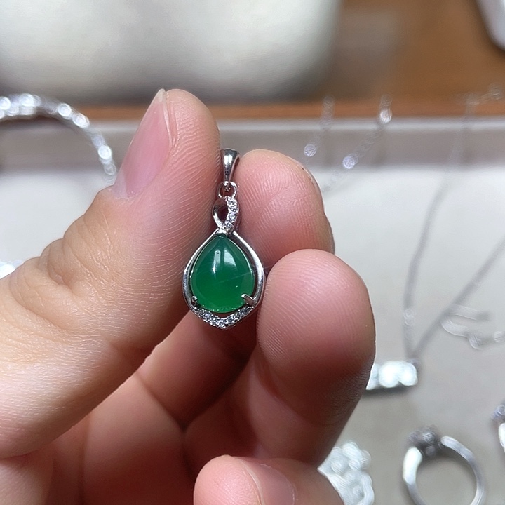 坠链均925银珐琅绿色水滴