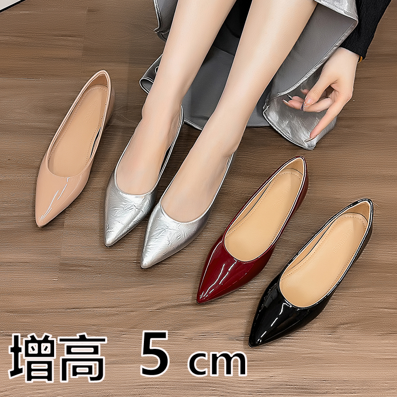 春夏季百搭法式性感尖头软底浅口单鞋女百搭气质平底内增高5厘米