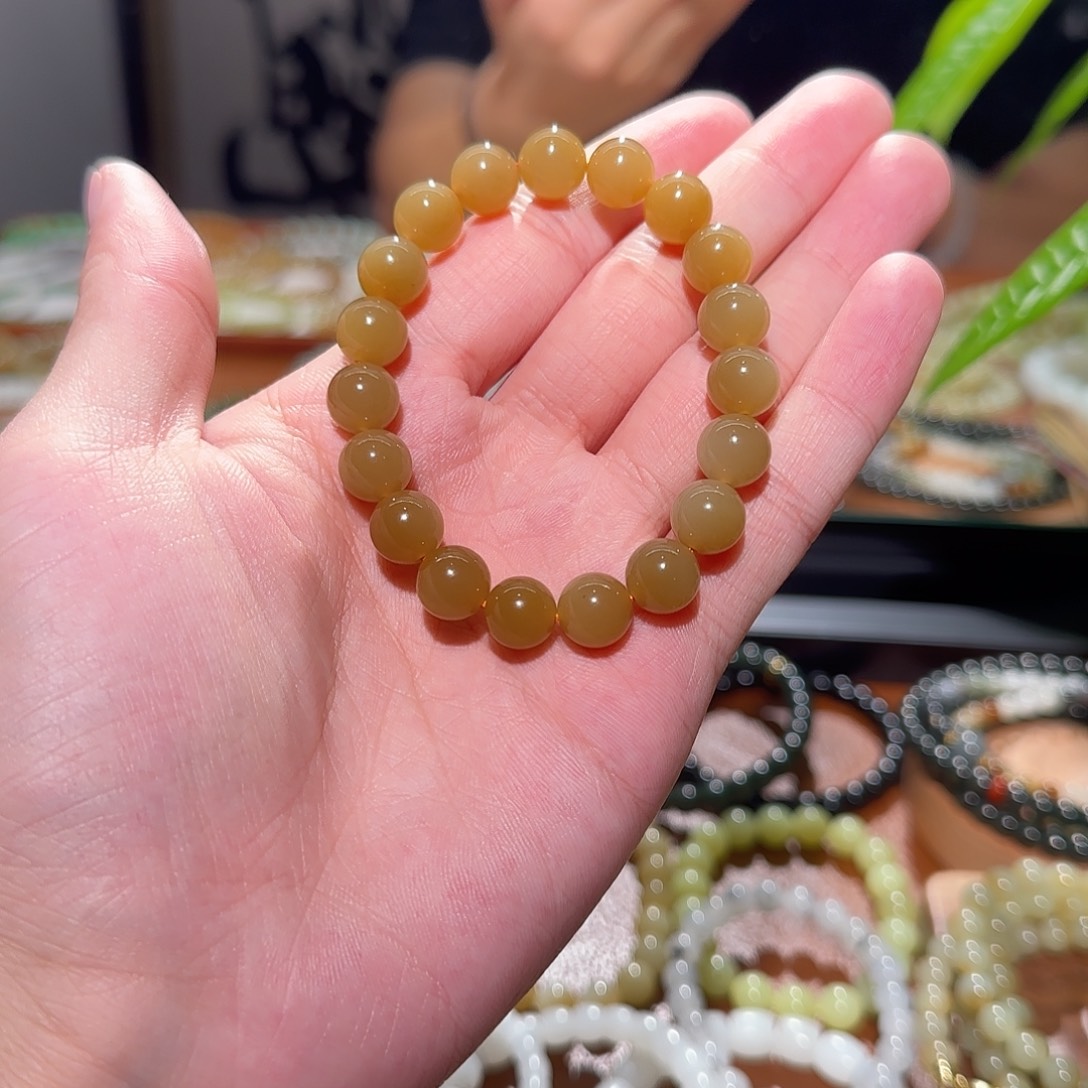 和田玉未镶嵌手链且末金糖规格10