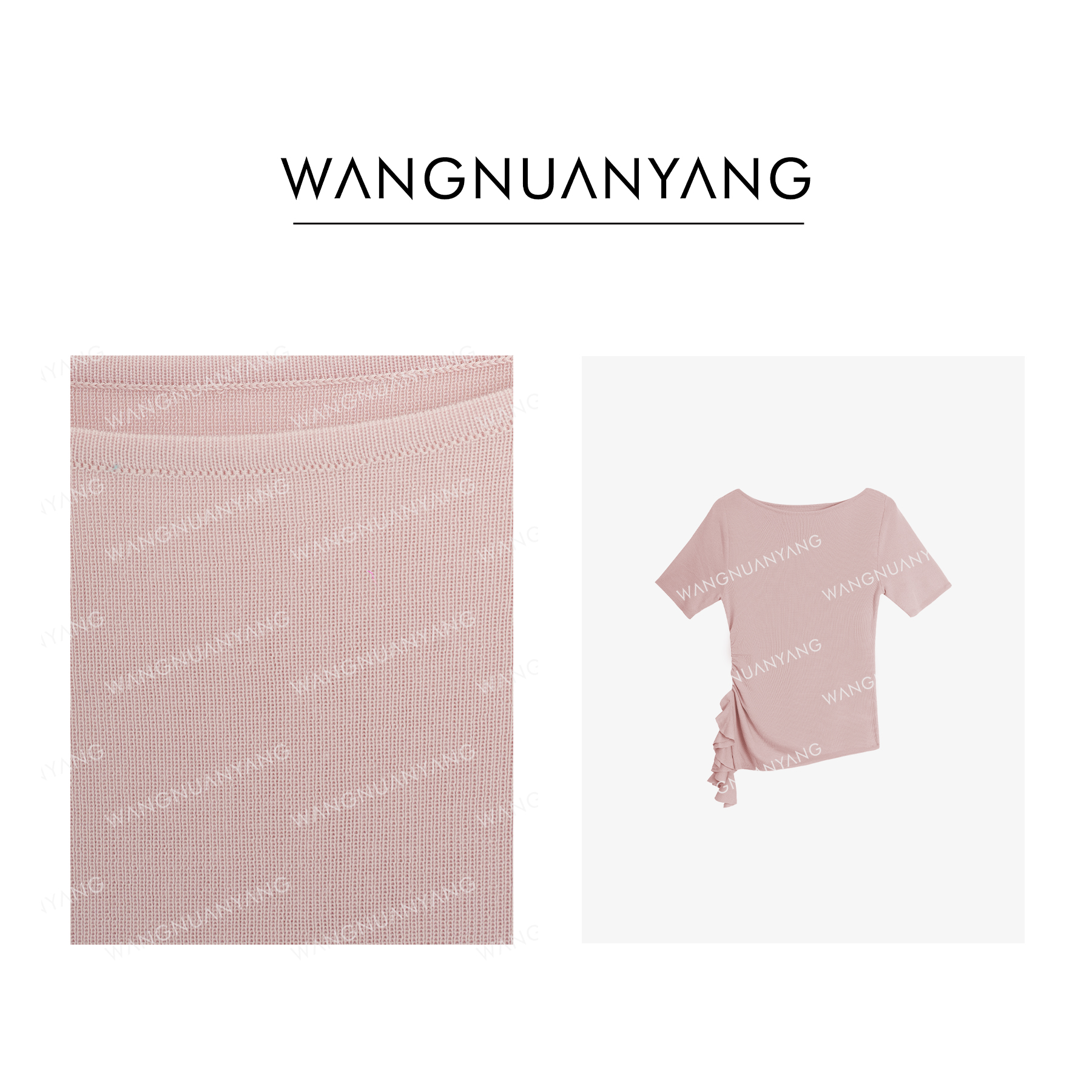 【王暖阳】桃夭2.0|改良版一字领荷叶风铃边抽皱开叉短袖针织衫