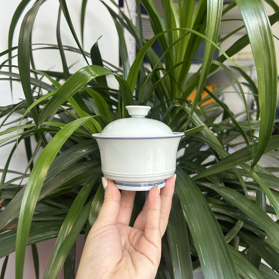 新粉必入高温安全釉下素色手绘蓝线马蹄功夫茶泡茶碗容量约150